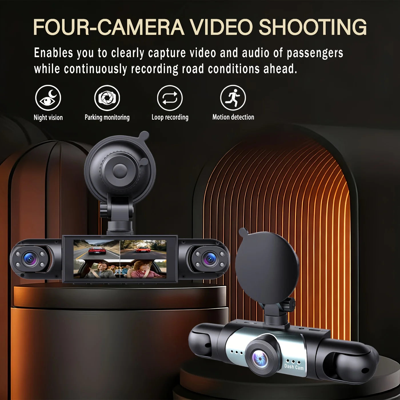 BCUOZ 360 Panoramic Dash Cam Kit Front 1080P Rear 720P