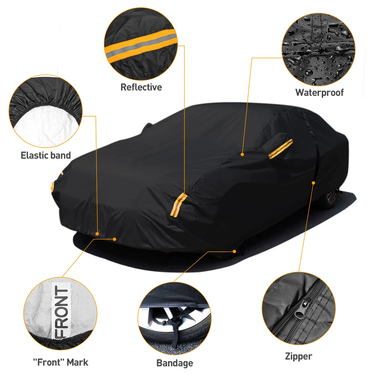 NEVERLAND Car Cover Outdoor Waterproof UV Snow Dust Resistant Black 210D Universal Auto Exterior Styling All Weather for Sedan 183''L X 70''W X 59''H