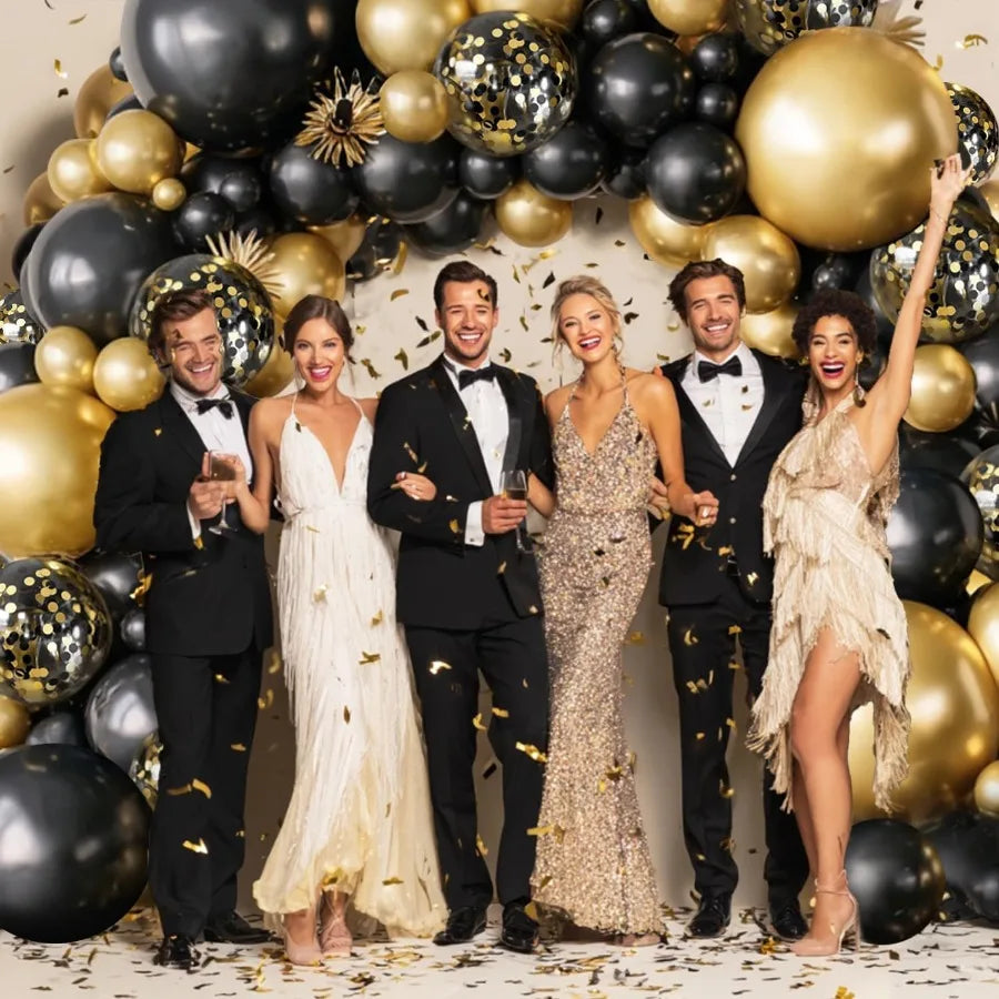 Black And Gold Balloon Arch Kit 144pcs With Metallic Gold Confetti Balloons Sizes 18 12 10 5In For Elegant Birthday