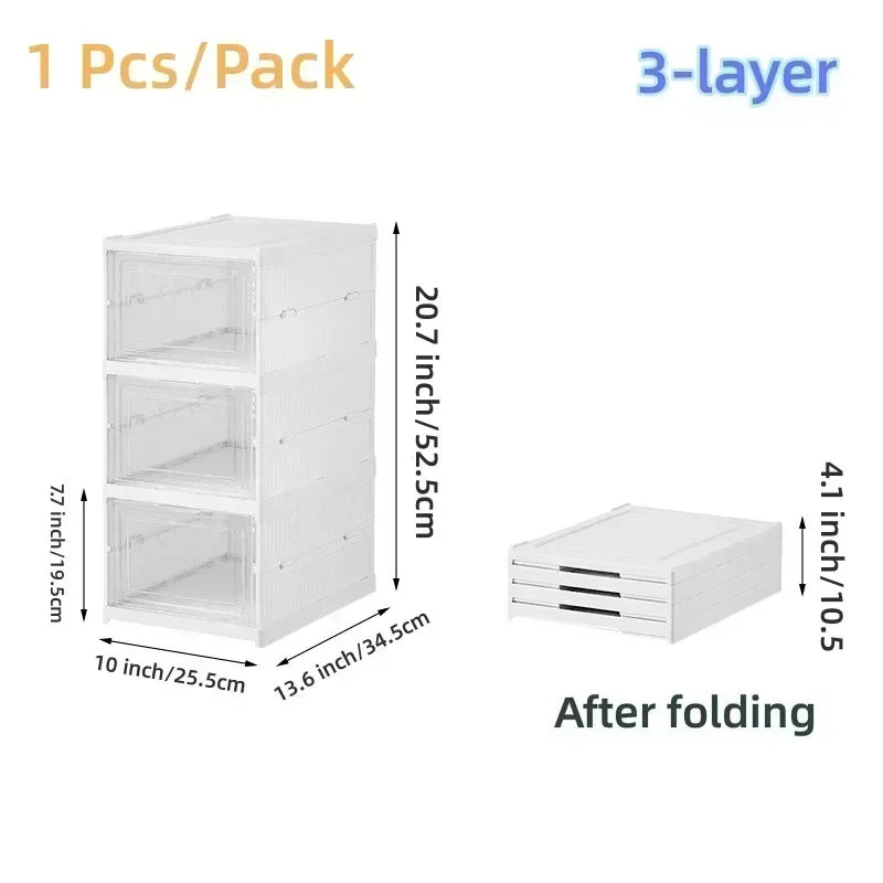 6 Layer Foldable Transparent Sneaker Storage Box for Shoes Stackable Dustproof High Top Cabinet Rack