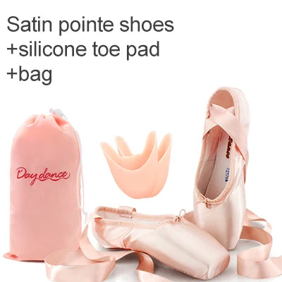 Satin Ballet Pointe Shoes With Ribbons For Women And Teens Professional Dance Shoes Available In Pink Nude Red Black