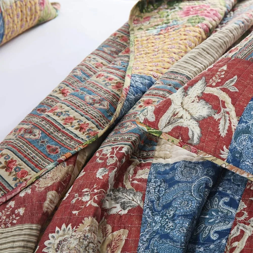 Patchwork Cotton Quilt Coverlet Set Three Piece Reversible