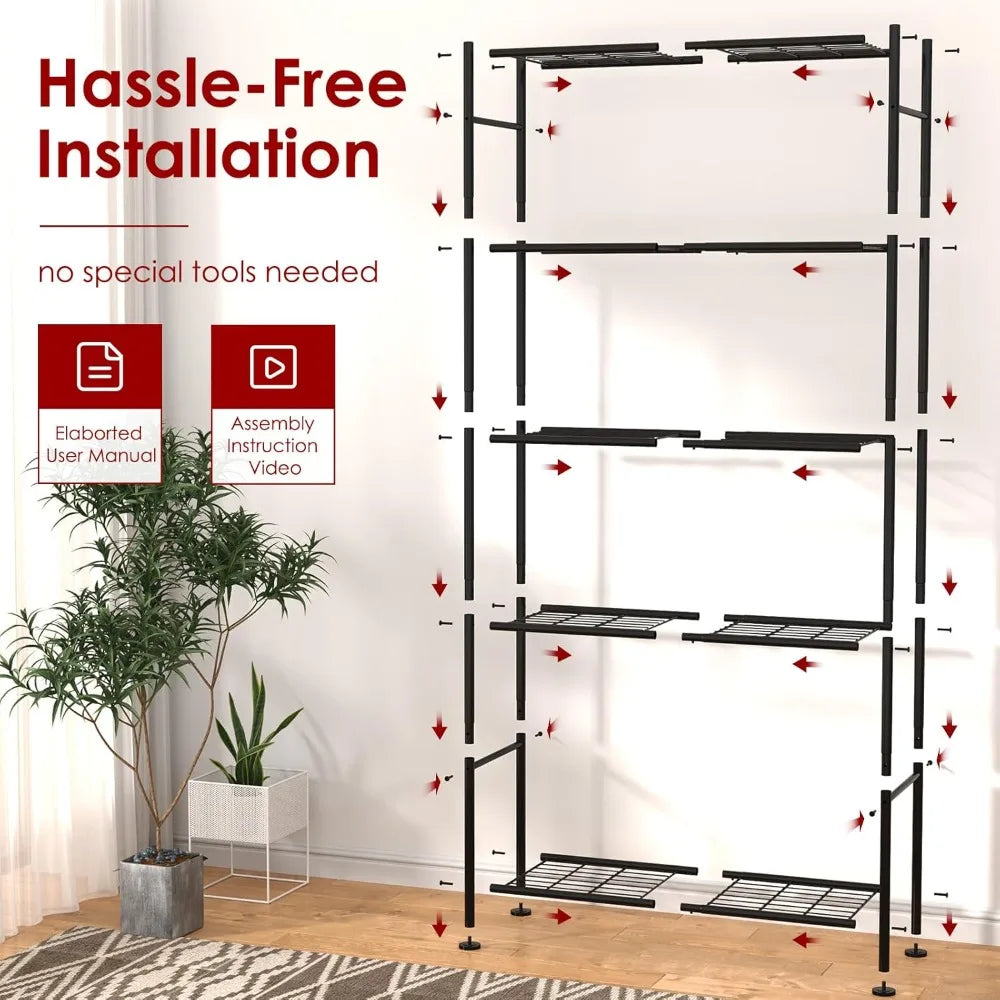 Storage Racks - 2 Pack, 5-Tier Freestanding Steel Shelving Units with Reinforced Frame, Adjustable Garage Customized