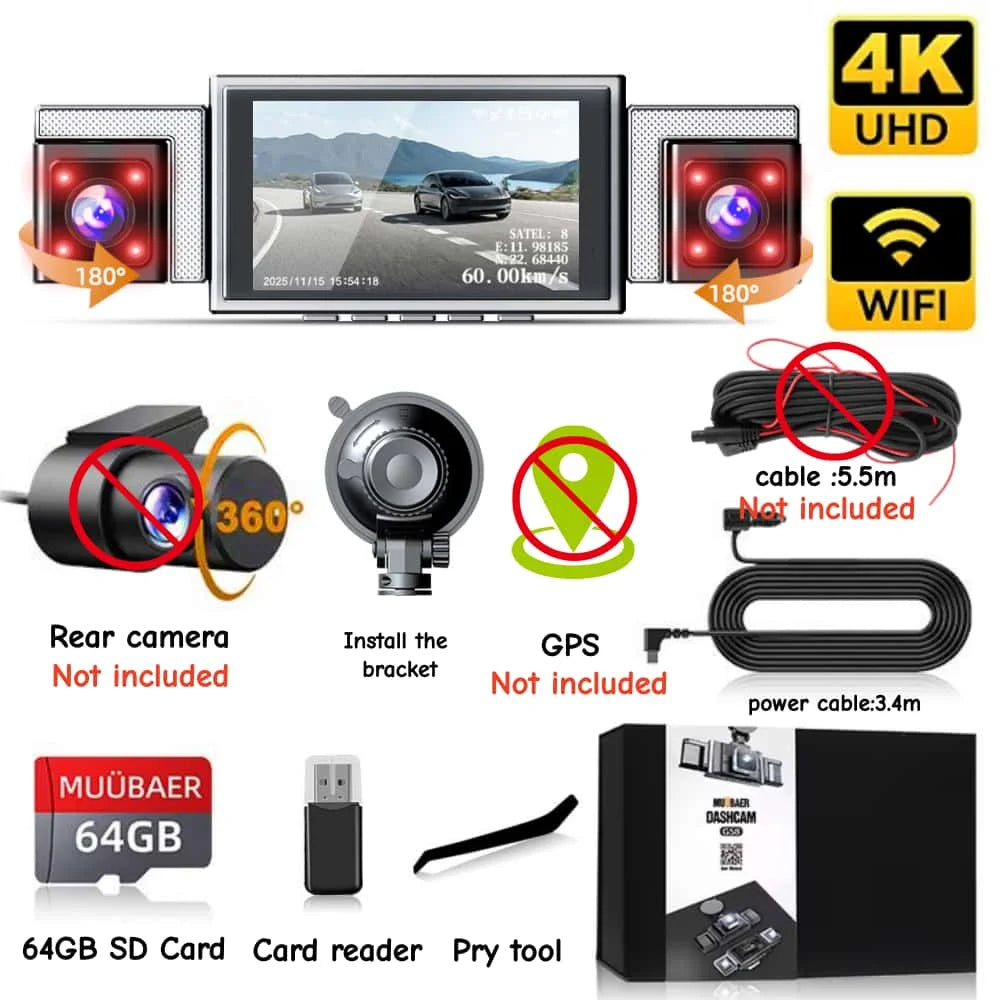 MÜÜBAE 4K 360 DashboardCam With GPS WiFi Front 4KUltraHD