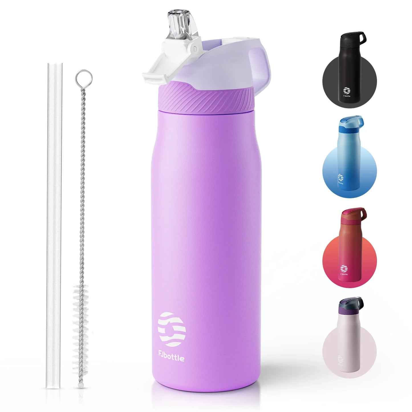 Fjbottle 710ml Stainless Steel Vacuum Insulated Water Bottle with Straw Leak Proof Thermal Flask for Sports