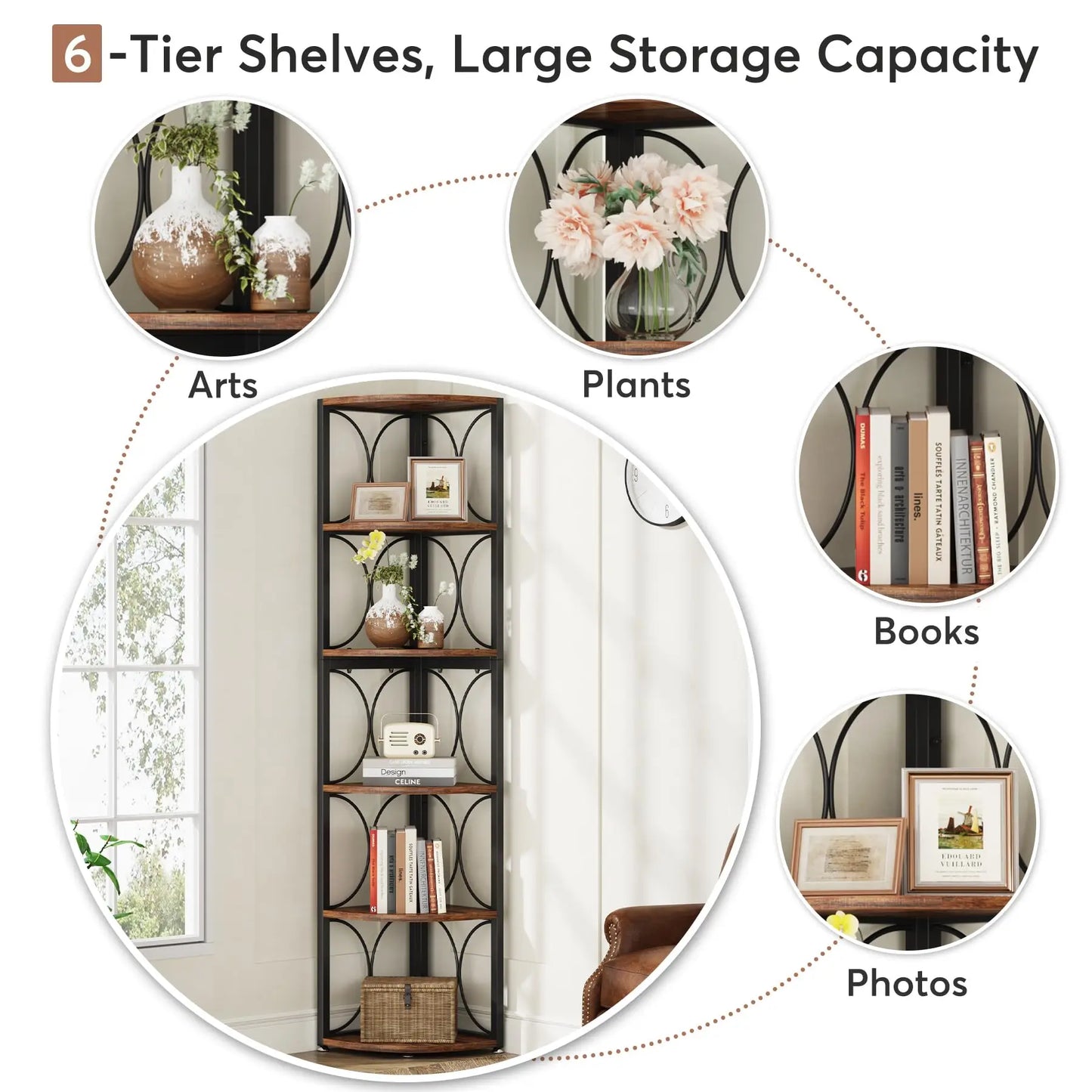 Tribesigns 6 Tier Corner Shelf Bookcase Storage Rack