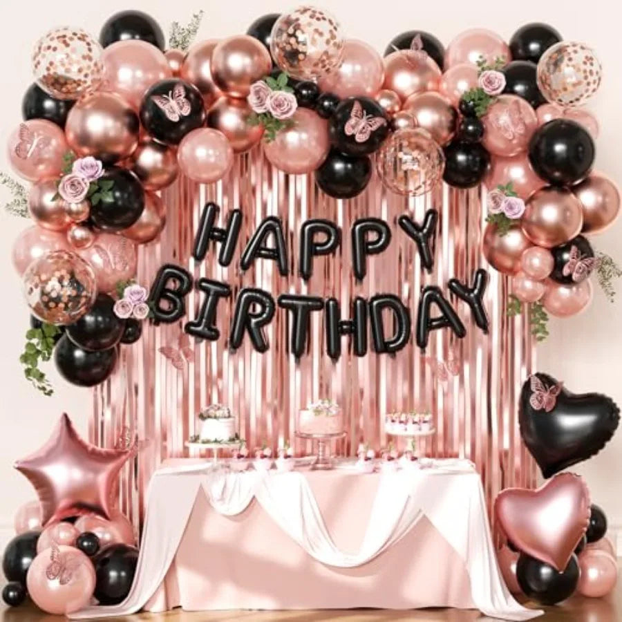 Foil Confetti Balloons Birthday Banner And Butterfly Fringe Curtains