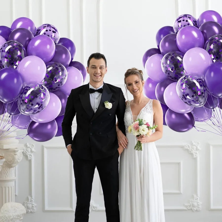 60 Pcs Purple Balloons 12 Inch Metallic Pastel Dark Purple Confetti For Birthday Wedding Baby Shower Party