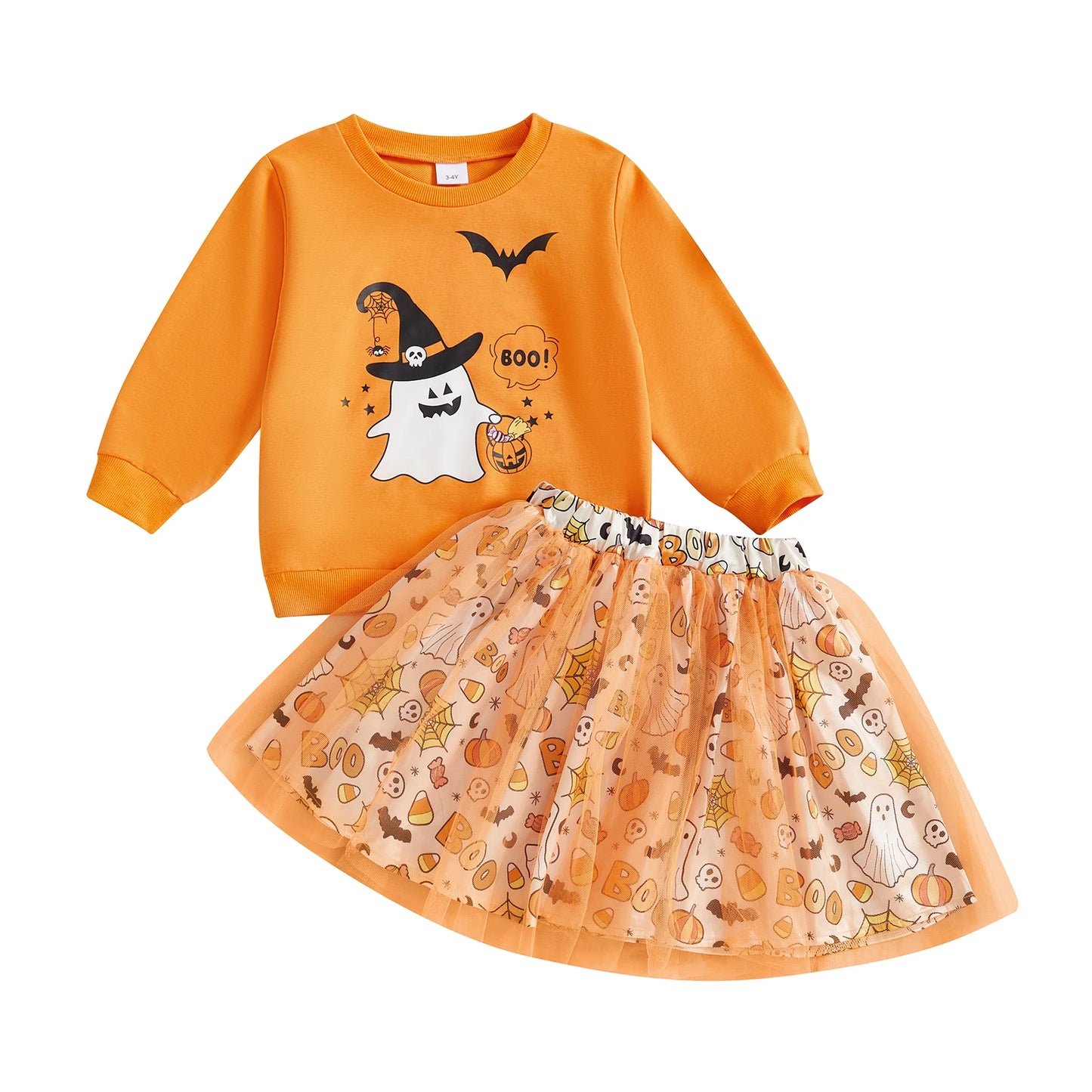 Toddler Halloween Costume Witch Cat Spider Print Tulle Dress and Headband Two Piece Set for Girls Age 1 to 5