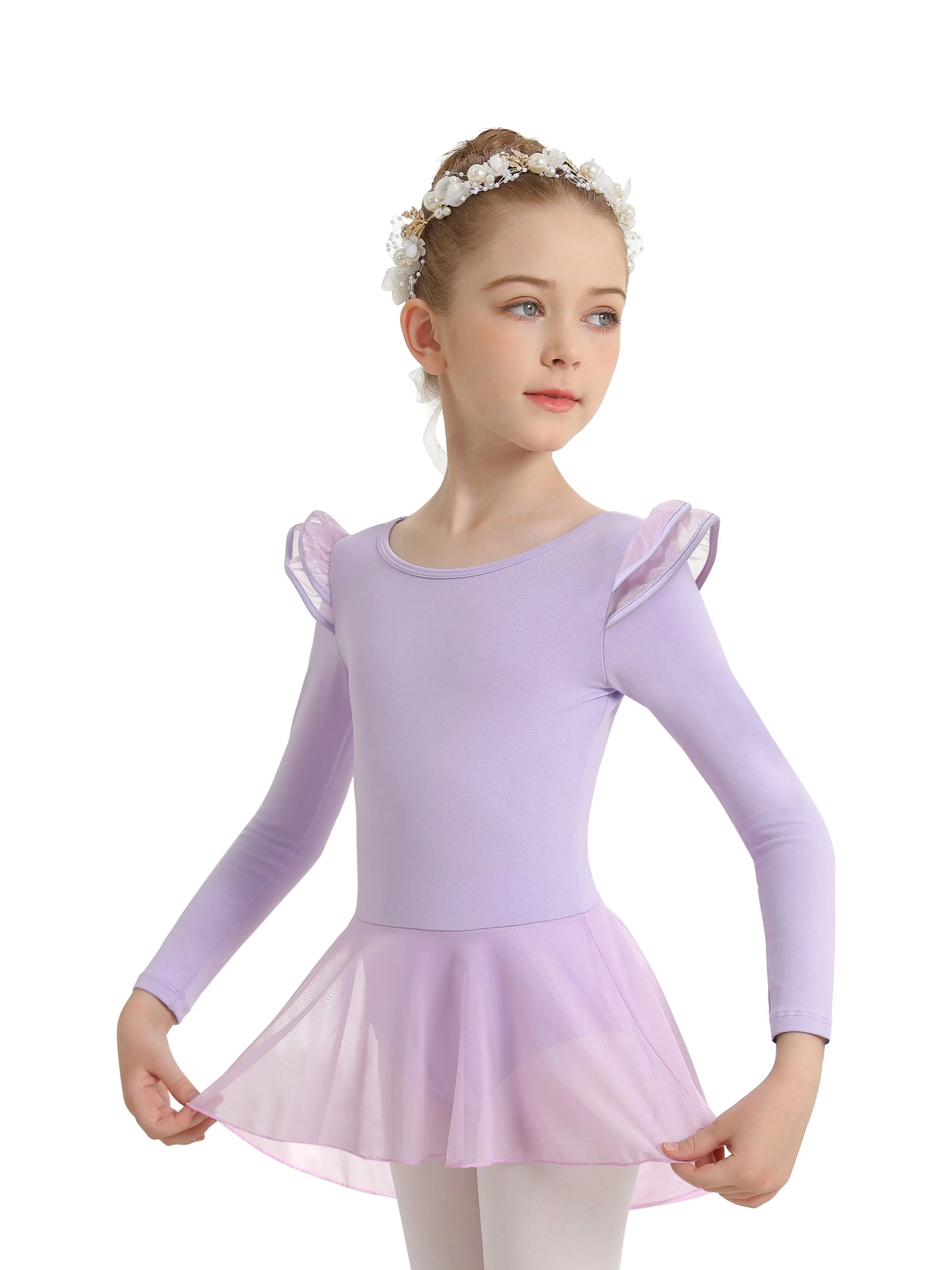 Girls Ballet Leotards For Dance Hollow Back Long Sleeve Skirted Dress Cotton Spandex Toddler Little Girl Big Girl