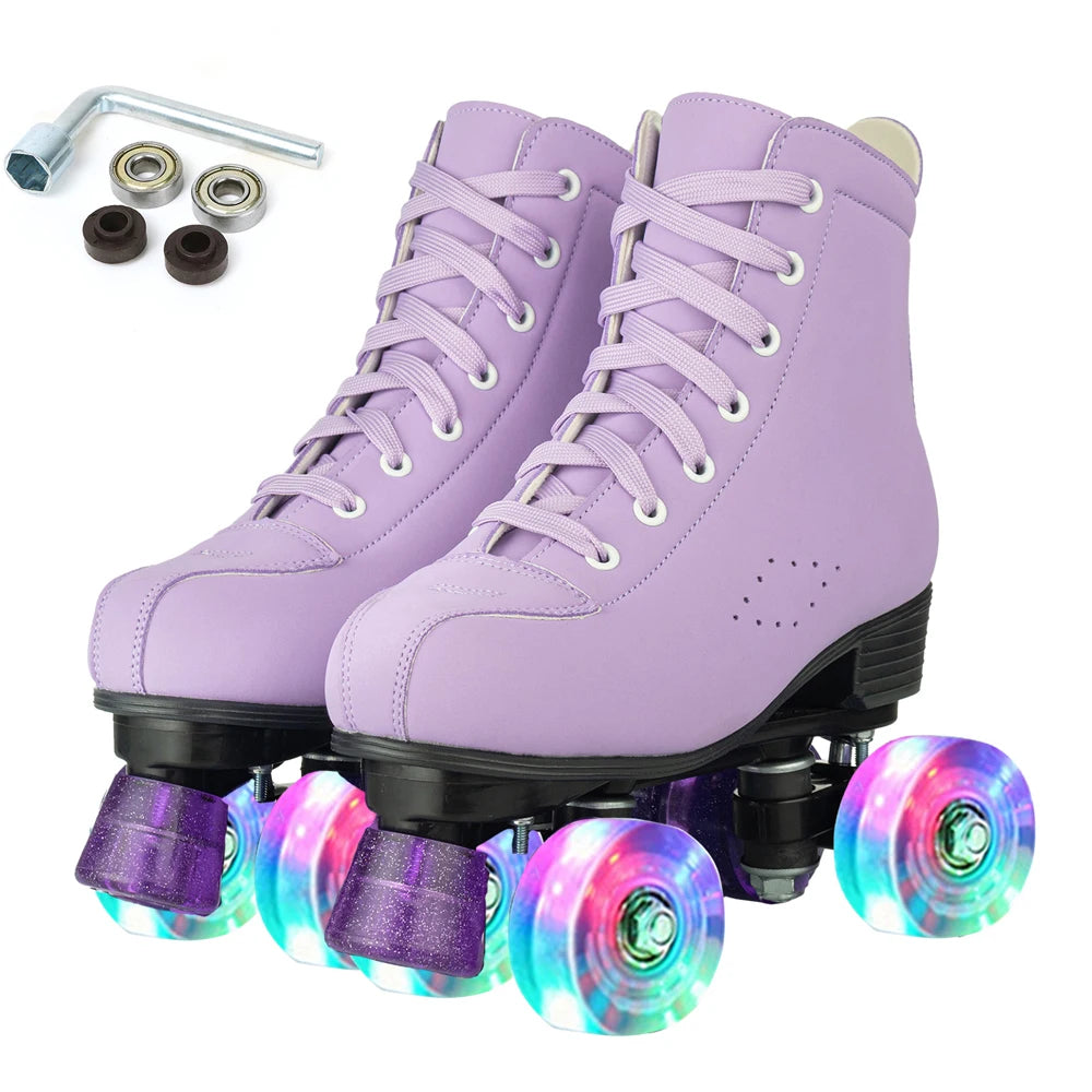YYW Leather Roller Skates for Women with Light Up Wheels