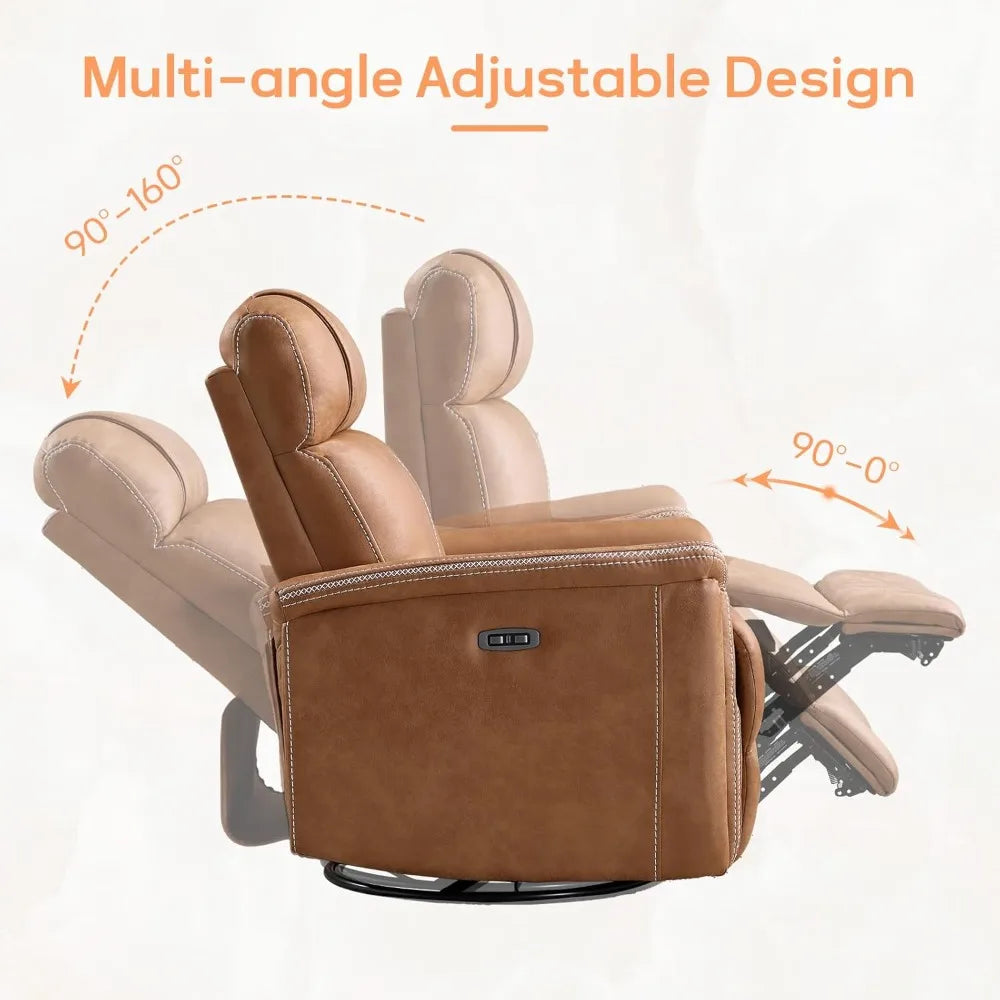 HUANZHUANG Faux Leather Power Swivel Rocker Recliner with USB Port