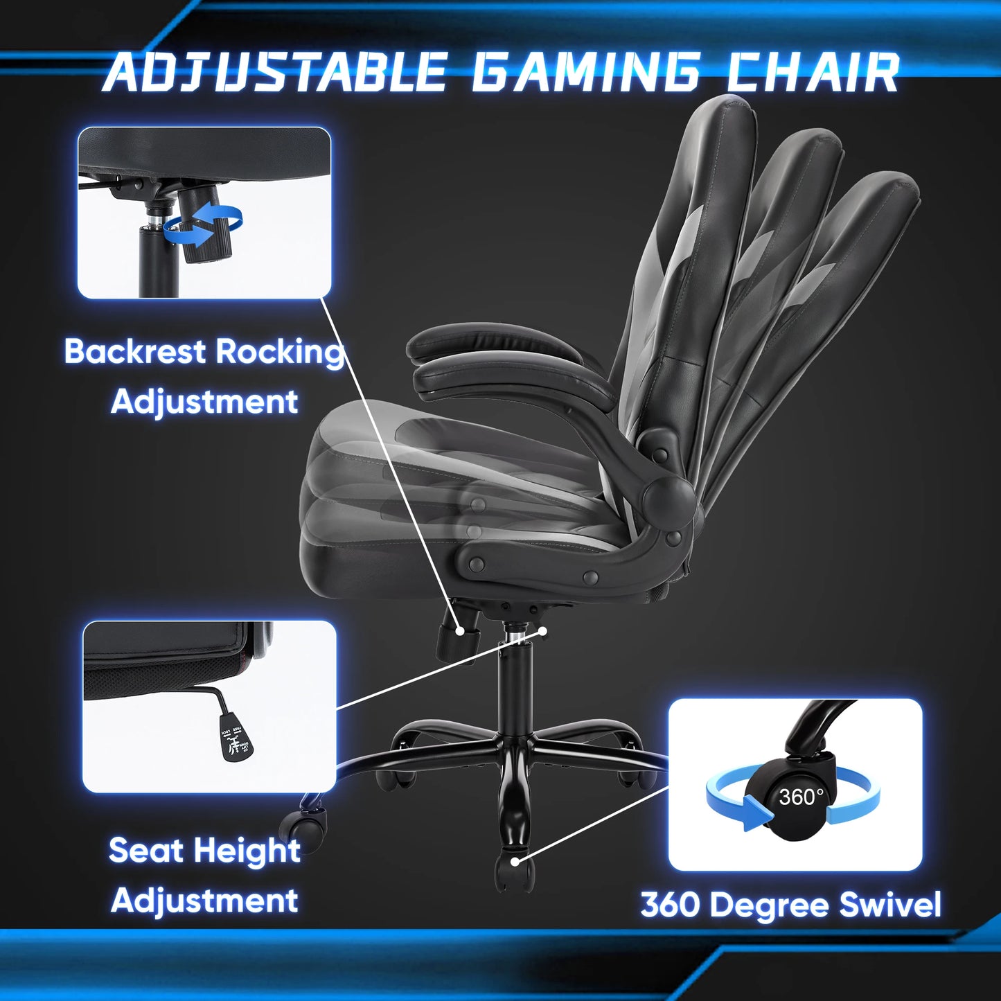 JHK Ergonomic Office Computer Gaming Chair PU Leather
