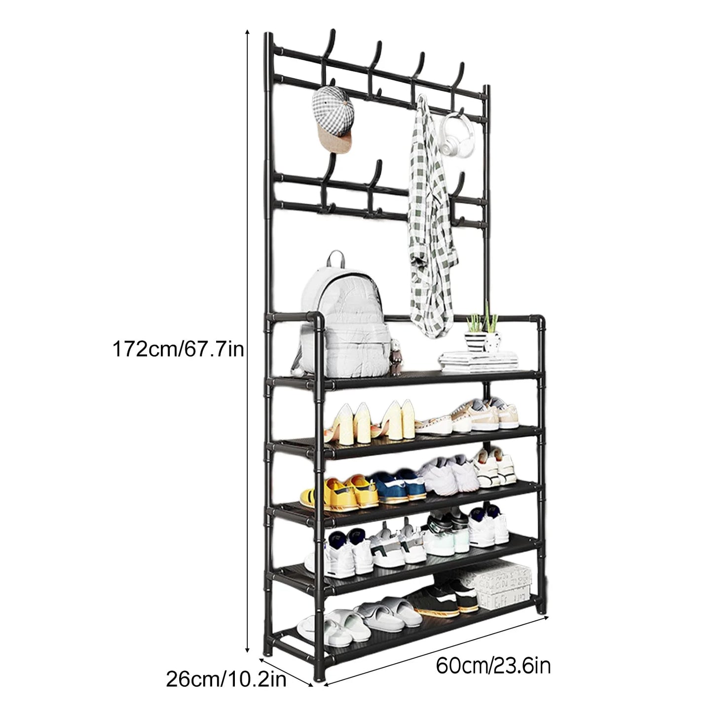Hign-concerned 3-in-1 Coat Rack With Shoe Organizer And Hooks