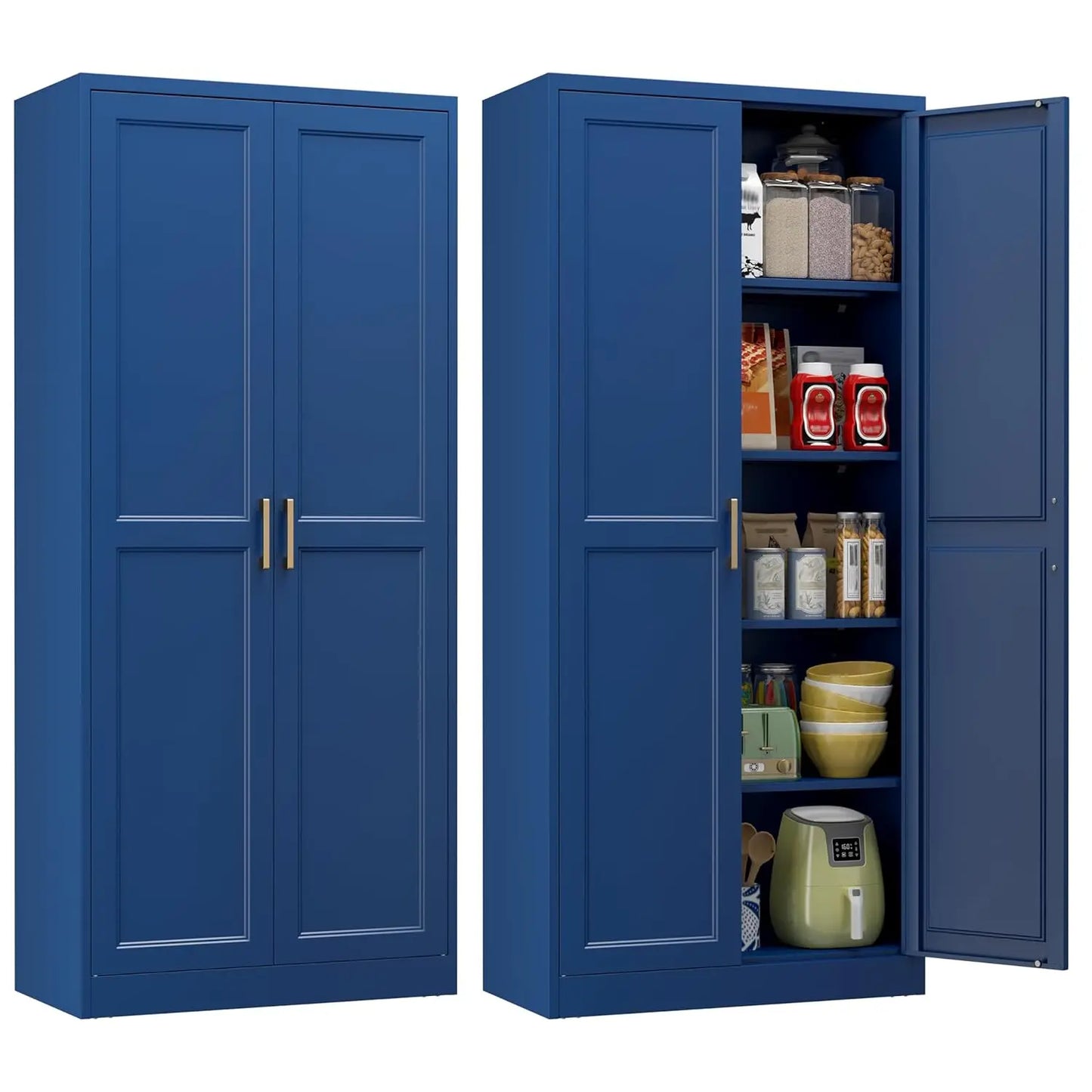 White Kitchen Pantry Cabinet, 71 Inch Tall Metal Storage Cabinet with Doors and Shelves, Pantry Cabinets, Customized