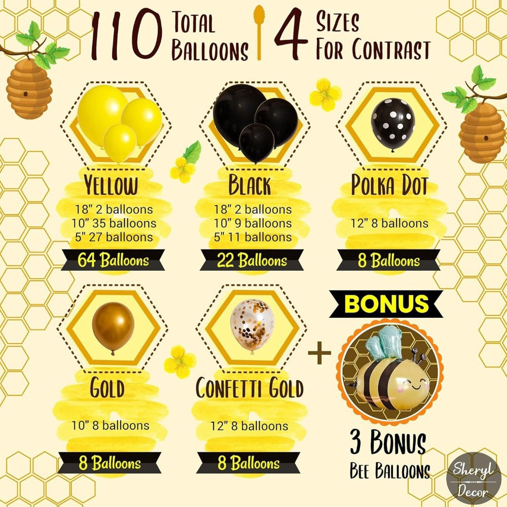 Bee Balloon Arch Wreath Kit with Yellow & Black Balloons - Bee-Themed Party Decorations for Bee Parties, Birthdays, Weddings, Showers, New Year, Christmas - Balloon Arch and Wreath for honeybee Celebrations