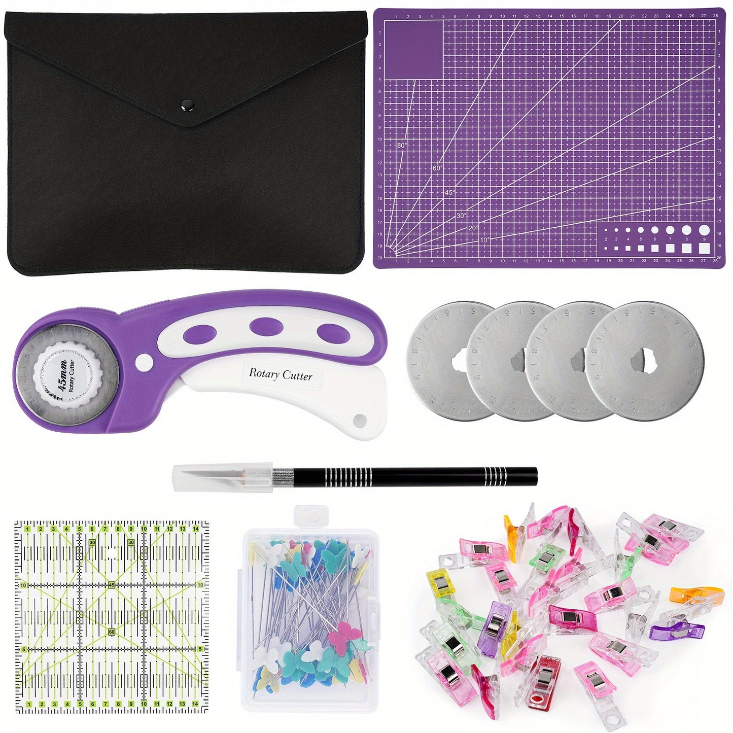Rotary Cutter Set With 45Mm Cutter, Blades, Mat, Ruler, Knife