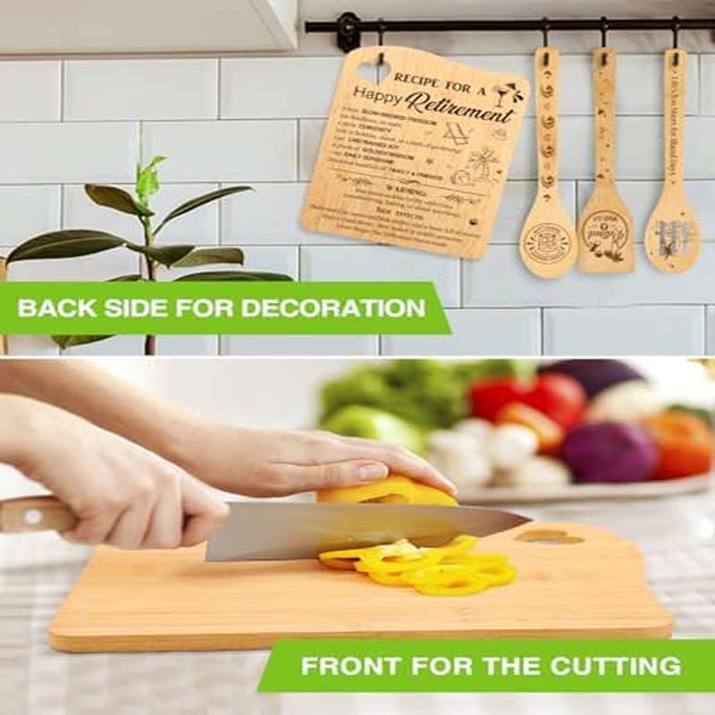 Retirement Gift for Women - Cutting Board with Recipe Book & Retirement Age Number (.. 2025) - Kitchen Board for Retirees, Chefs, Teachers - Meaningful for Farewell Parties & Use