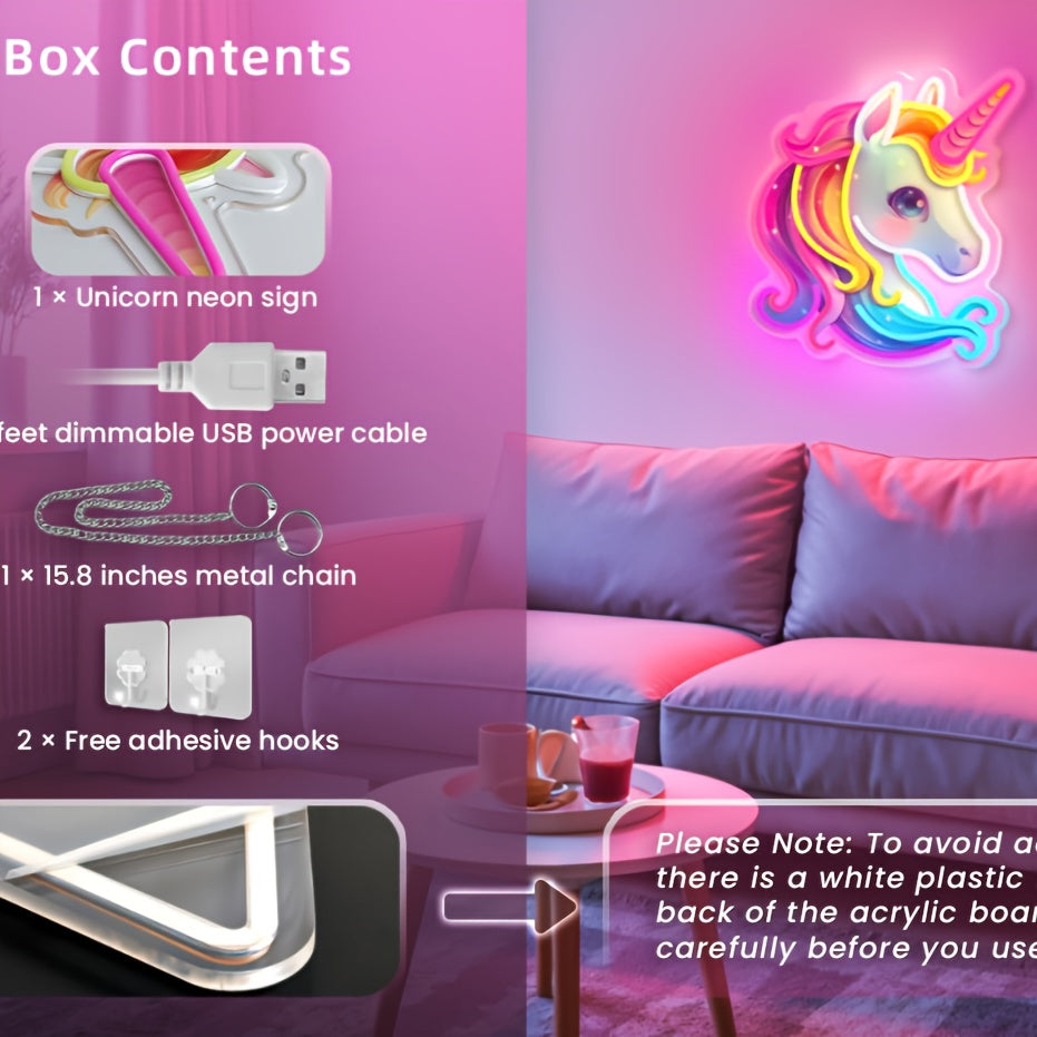Unicorn Neon Light, Wall Decoration LED Light, Easy Installation, Dimmable, USB Powered, Suitable for Bedroom, Classroom, Party, Selected Gift, Holiday Lights, Warm Lights, Holiday Parties