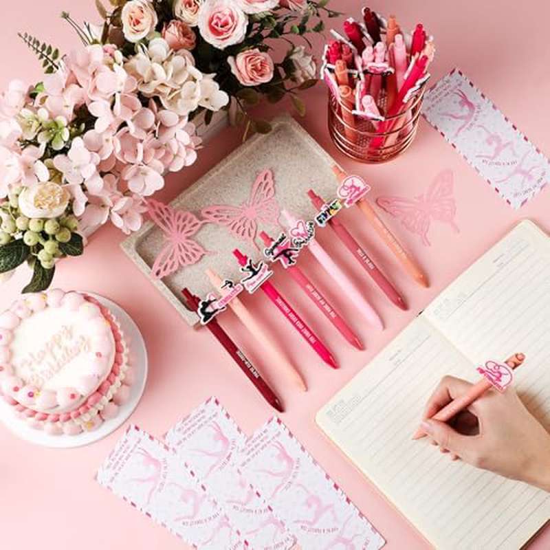 30 Set Gymnastics Party Favors, Bulk Black Ink Retractable Pens Gymnast Inspirational Bookmarks. Gymnastics Team Gifts for Women Christmas Birthday, Goodie Bag Stuffers Pink