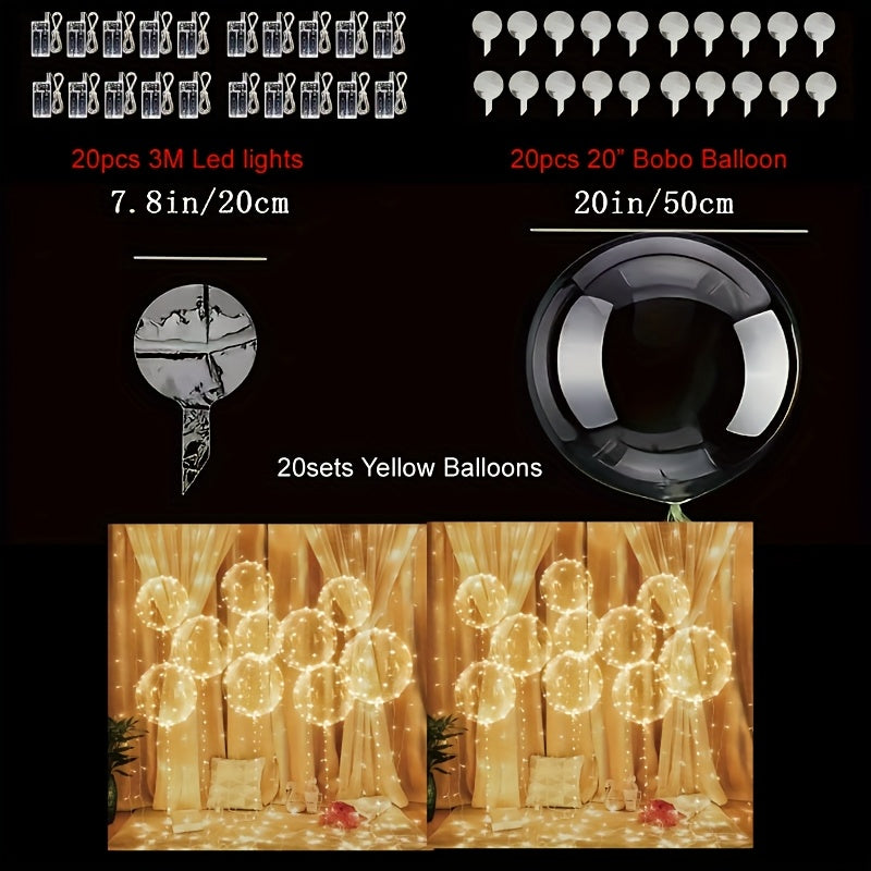 40 Sets Containing 20 Balloons And 20 LED Lights, Perfect for Creating Glowing Bubble Balloons. These LED Bubbles Are by 2 AA Batteries (Not Included) And Helium. Ideal for Decorating Birthday Parties, Weddings, Romantic Occa