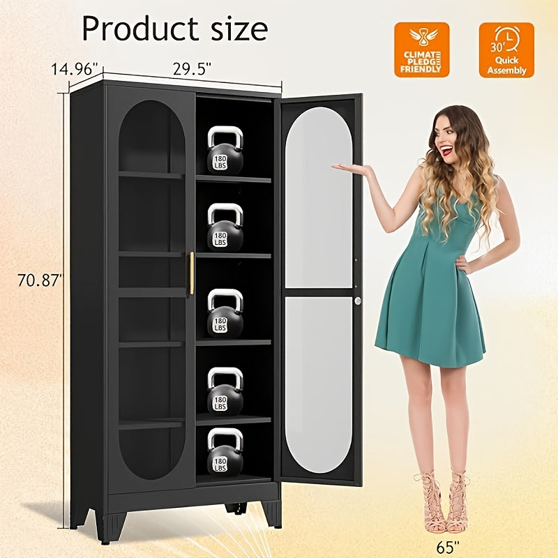 Metal Glass Display Cabinet With Adjustable Shelves For Exhibits