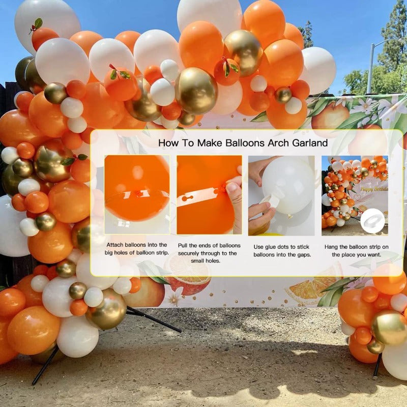 Complete Orange Balloon Arch & Chain Decoration Kit with Helium-Ready Balloons, Golden-Tipped Tips & Green Foliage-like Garland - Party Backdrop for Birthdays, Weddings,, New Year (No Helium Tank)