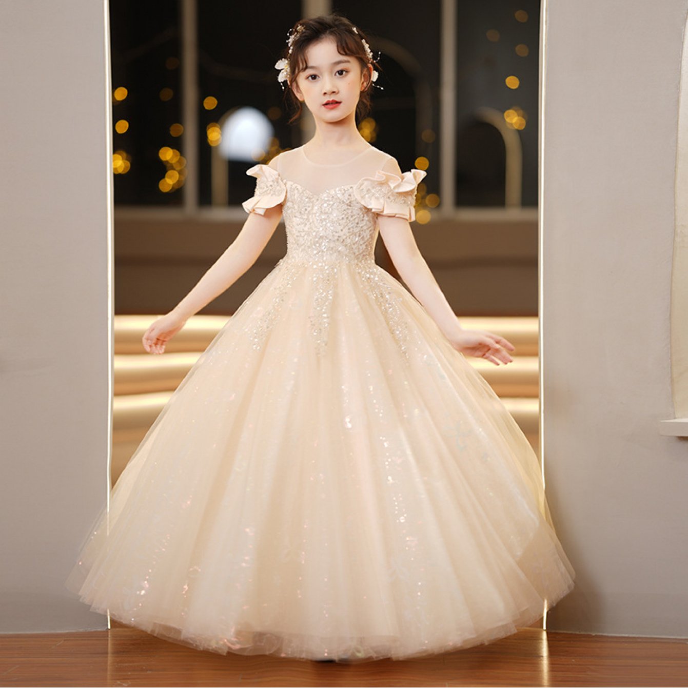 Girls Formal Princess Catwalk Dress Luxury Long Wedding Dress Special Occasions
