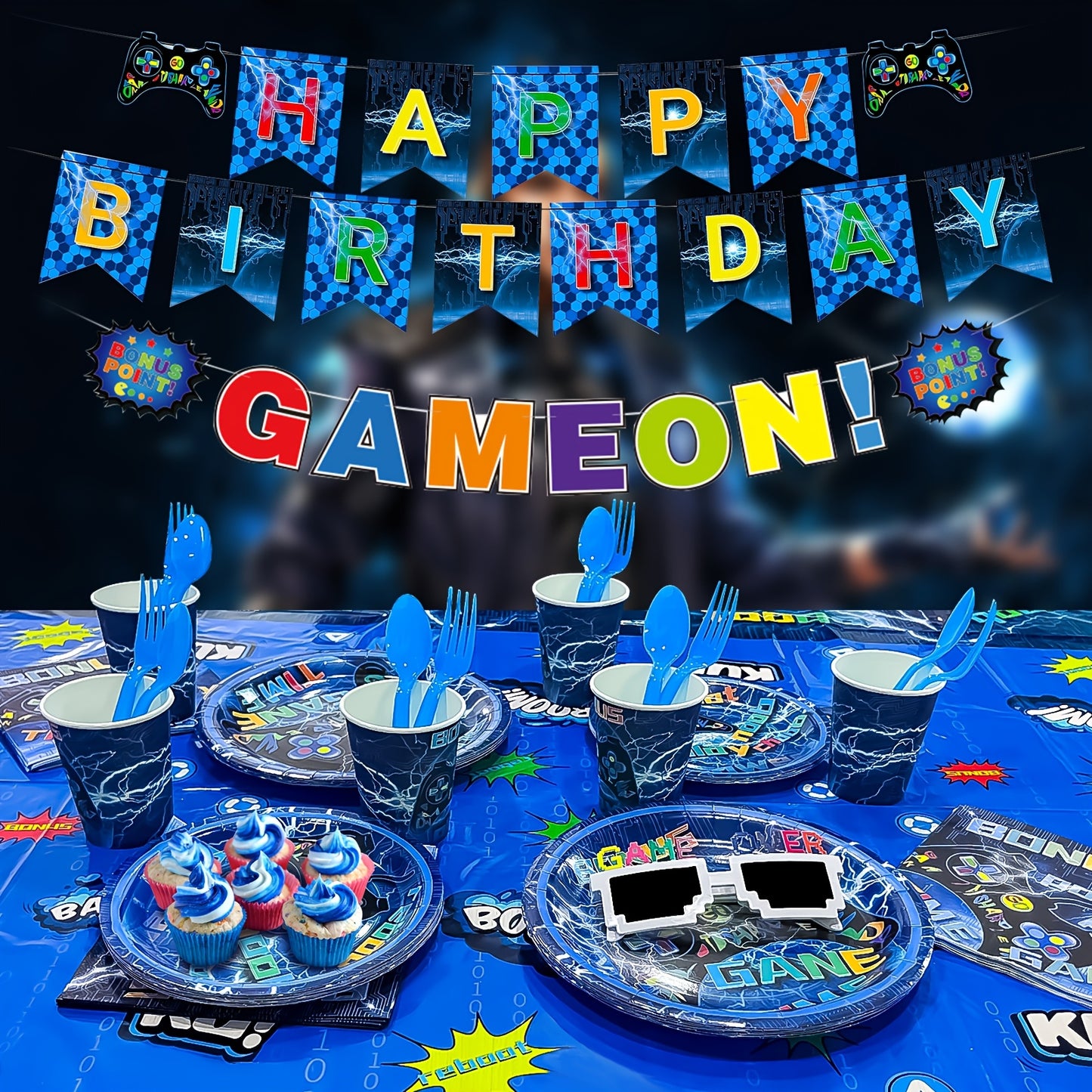 185pcs Gaming Birthday Party Decoration Set with Controller Balloons, Tablecloths, Plates & Cups - Multi-Game Themed Party Supplies for &, No Electricity Needed, Easy Setup with Numbered Level Up Decorations, Happy Birthday B