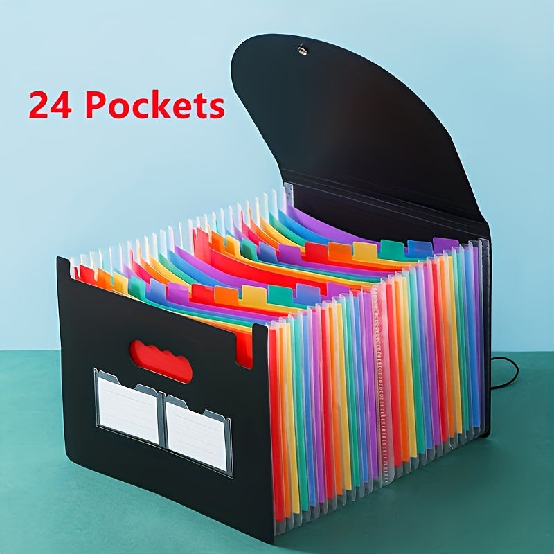 2 Pieces 24 Pockets A4 Accordion Folder 24 Grids Multi Functional Flip File Storage Bag For Office And School