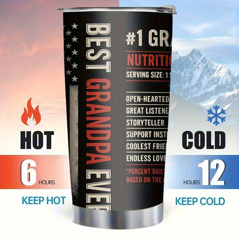 1pc Grandpa-Themed 20oz Stainless Steel Travel Mug - Leakproof Thermos Cup with American Flag design, Keeps Hot/Cold Drinks for Hours, Dad Grandpa Gifts for Father's Day, Birthday, Christmas - Easy-Clean Surface