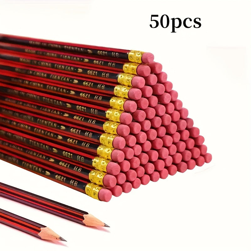 HB Pencils With Eraser 0.3mm Fine Point Red And Black Comfortable Grip For Students Writing Sketching Pack Of 50 Or 100