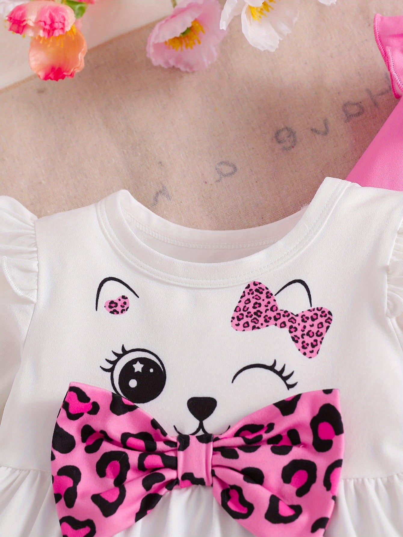 Baby Products, Newborn Baby Girl Clothing, Girl's Clothing, Baby Girl Autumn And Winter Flying Sleeves, Leopard Print Bow, Round Neck+same Series Long Single Pants 3pcs Combination Set, Children's Halloween , Halloween , Perf