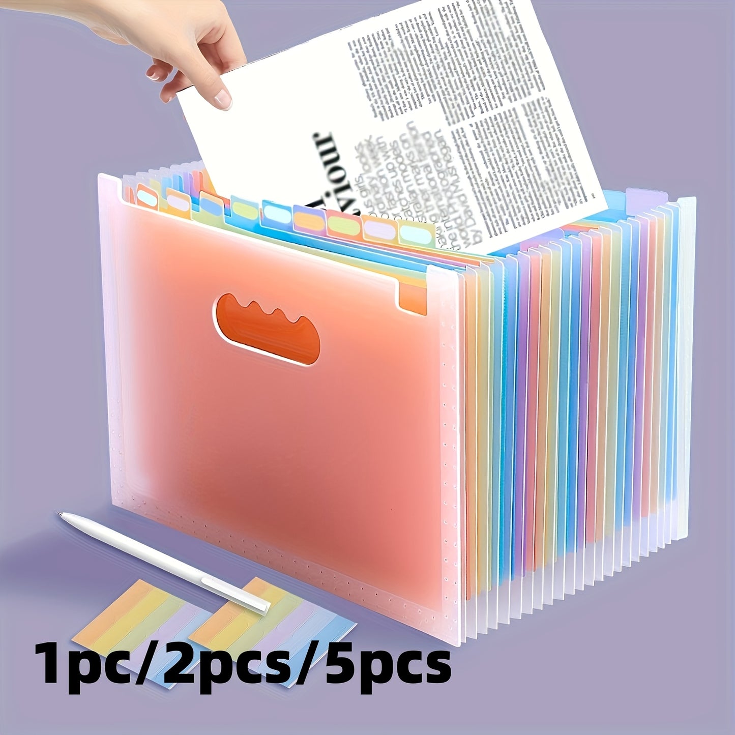 1pc/2pcs/5pcs Folder Multi-Purpose Standing Document Folder Expandable A4 File Folder 25 Pockets Colored Index Tabs For Office School Home
