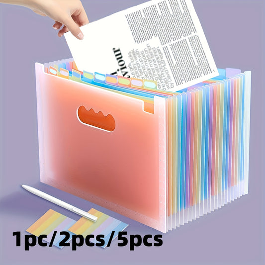 1pc/2pcs/5pcs Folder Multi-Purpose Standing Document Folder Expandable A4 File Folder 25 Pockets Colored Index Tabs For Office School Home