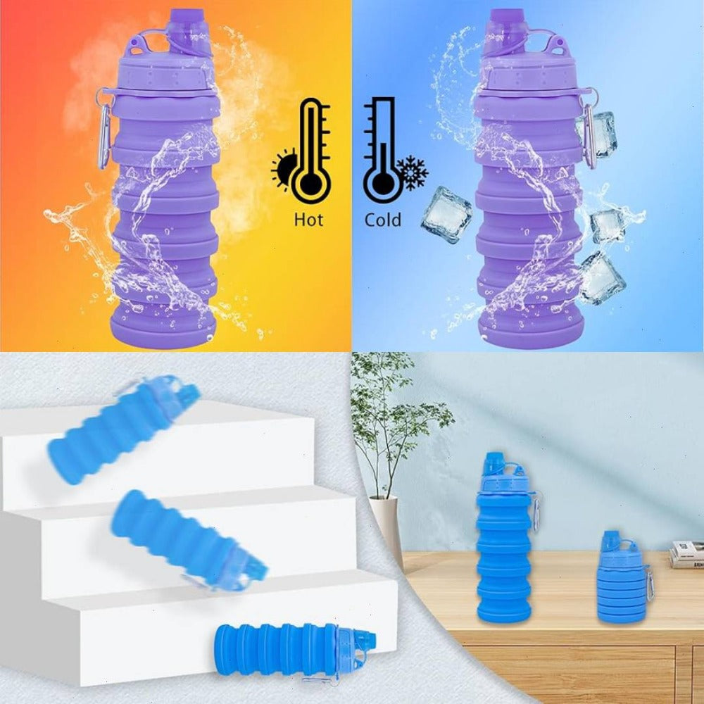 6Pcs Pack Collapsible Silicone Water Bottle BPA Free Leakproof Foldable Travel Bottle Carry Loop Camping Hiking Cycling
