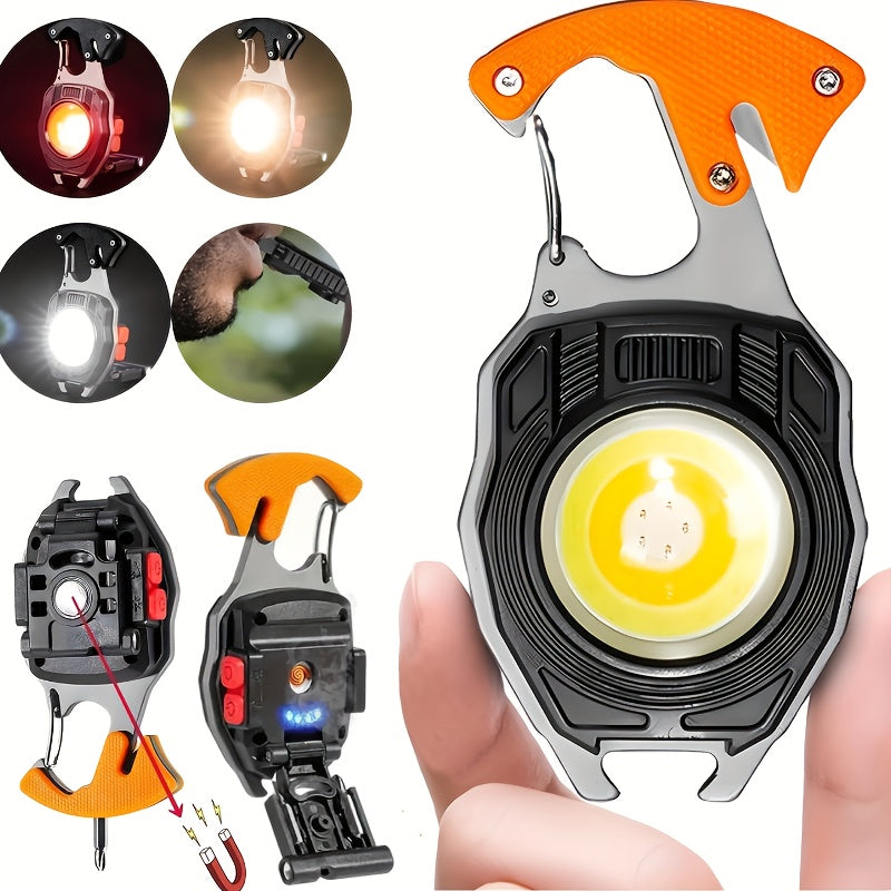 Keychain Flashlight Multitool with Lighter Rechargeable COB LED USB C Charging 500 Lumen 500m Range Tactical EDC Camping