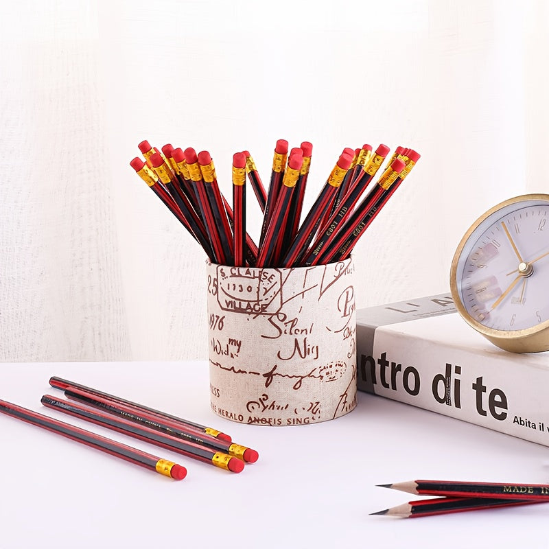 HB Pencils With Eraser 0.3mm Fine Point Red And Black Comfortable Grip For Students Writing Sketching Pack Of 50 Or 100