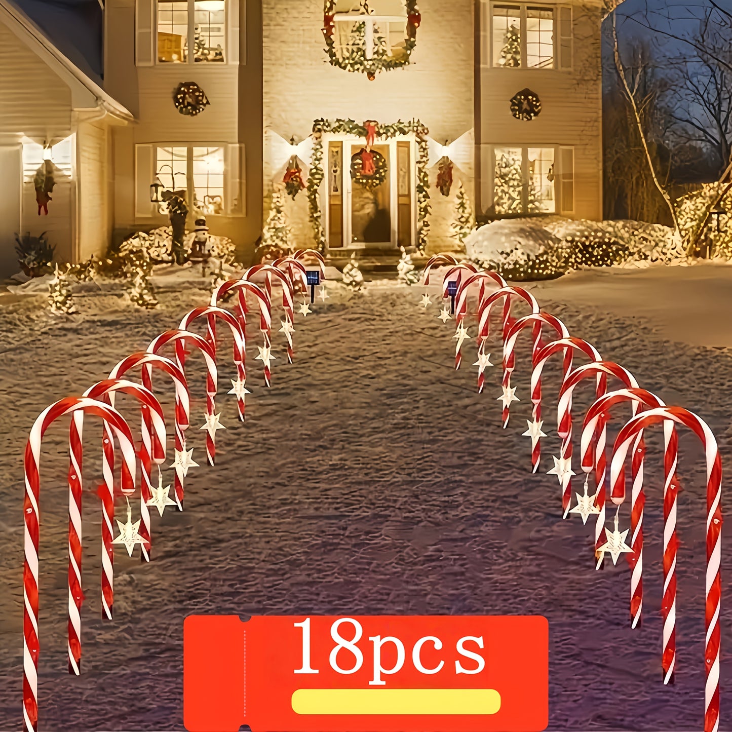 18 Pack Solar Cane Lights, Acrylic Christmas Tree Lights, 192 LED Light Beads, Outdoor Christmas Scenery, Yard, Garden Holiday Decoration Lights, Multi-Mode Lighting, Christmas Decoration Enthusiasts, Holiday Shoppers
