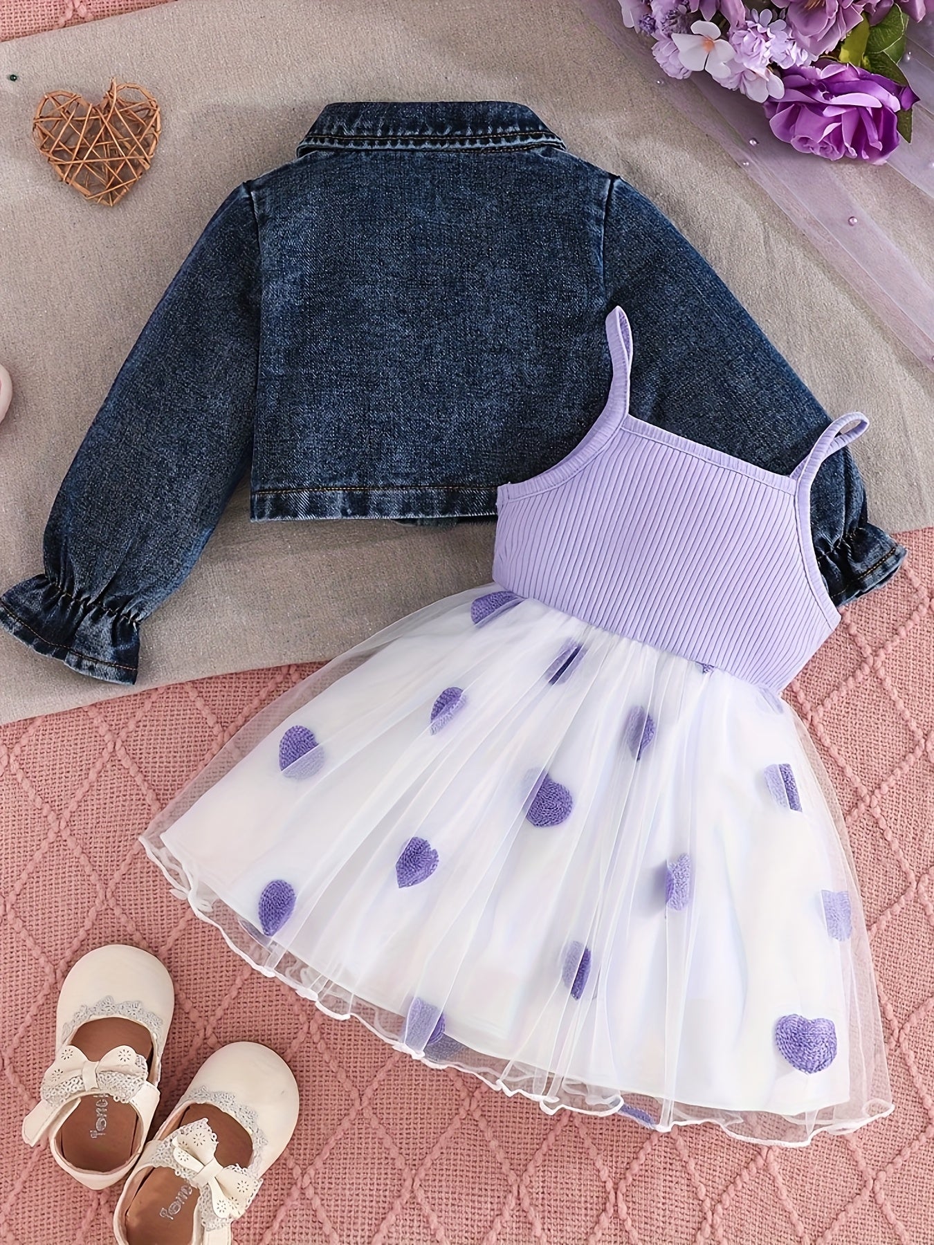 2pcs Toddler Girl Outfit | Stylish Blue Denim Jacket & Adorable Bow Skirt Set | Cozy Jacket with Button Front, Soft Flowy Skirt for Fall Birthday Party, Photoshoot, Casual Wear - Machine Washable Toddler Ensemble, Perfect for