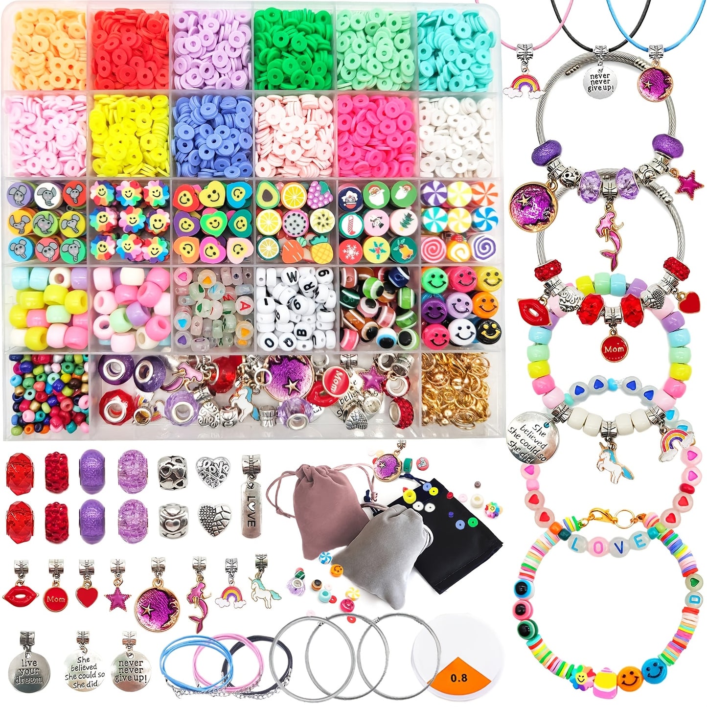3300pcs Bracelet Making Kit with Unicorn & Mermaid Beads - 3300 Beads for Charm Jewelry Crafting, Pre-Collected for DIY Friendship Bracelets, Birthday Party Supplies, Christmas Gifts for & s (No Additional Beads Needed)
