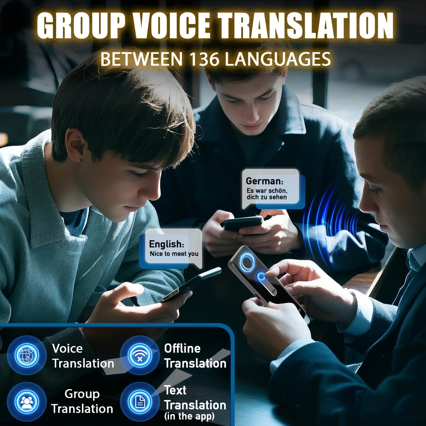 Portable Language Translator Device, Two-Way Instant Translator, APP Online Voice Translation, 136 Languages Supported, High Accuracy Translator Device for Travel Business Learning