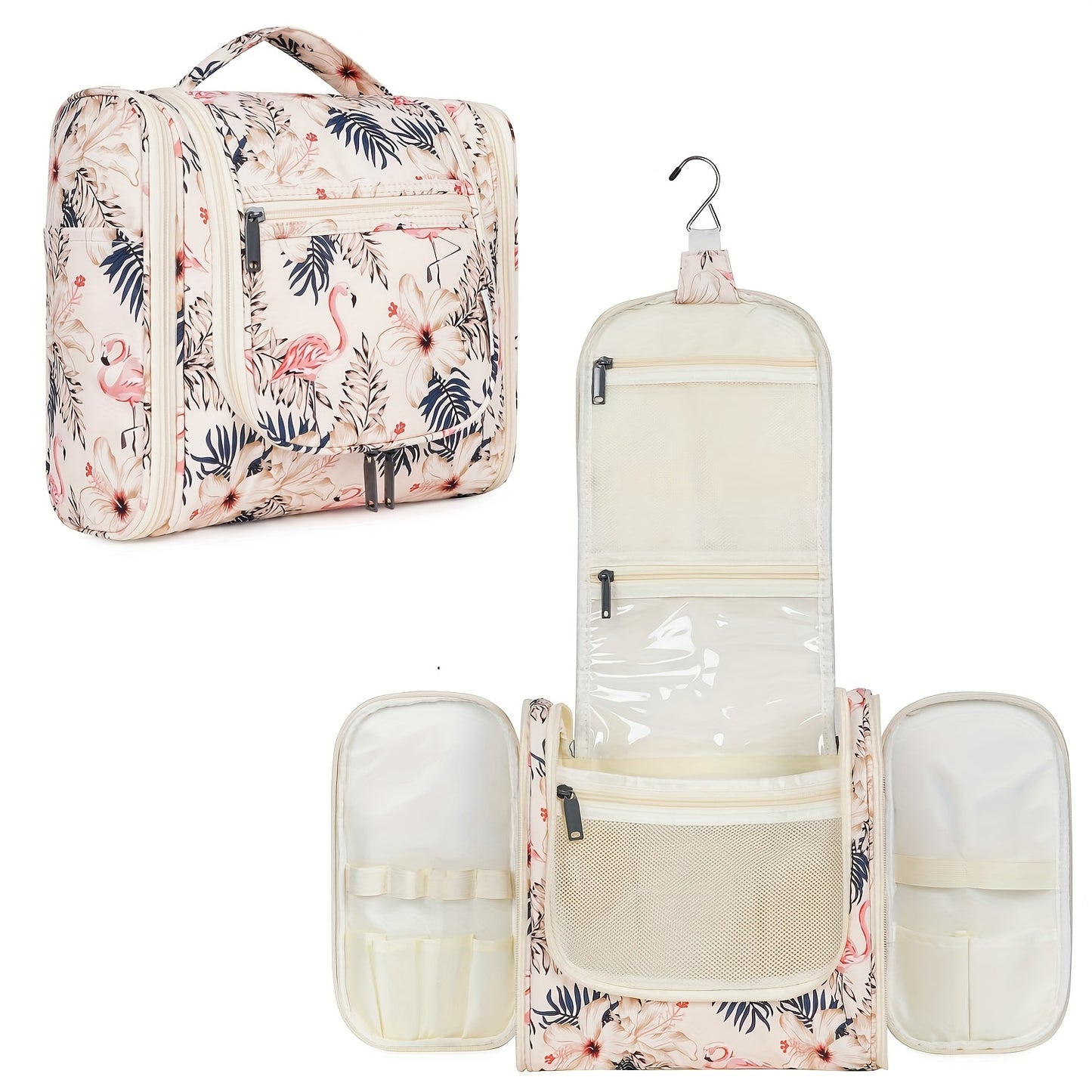 Women's Large Capacity Hanging Toiletry Bag - Travel Cosmetic Organizer with Hanging Hook & Top Handle, Zipper Closure, Lightweight Makeup Case with Multiple Compartments - Elegant Purple, Airport Approved for Carry-On Luggag