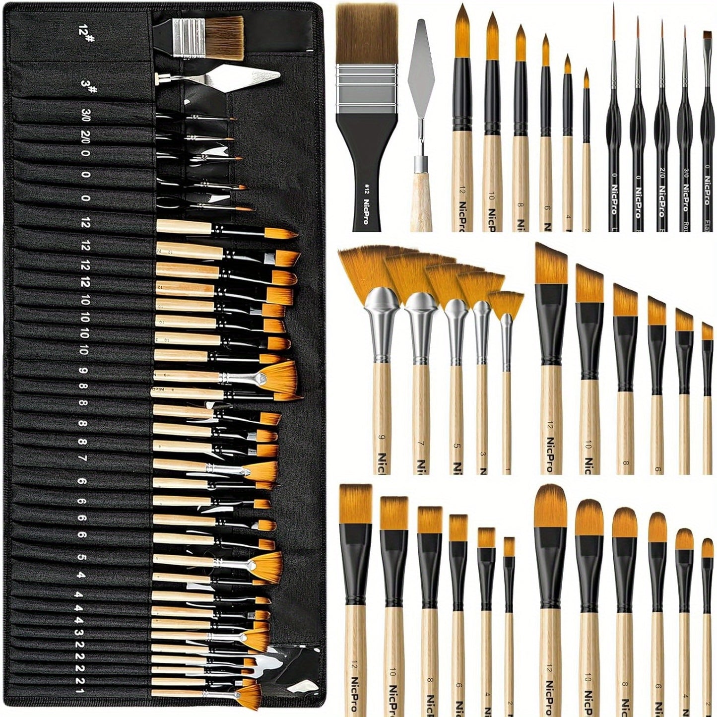 36 Piece Paint Brush Set With Palette Knife Cloth Roll