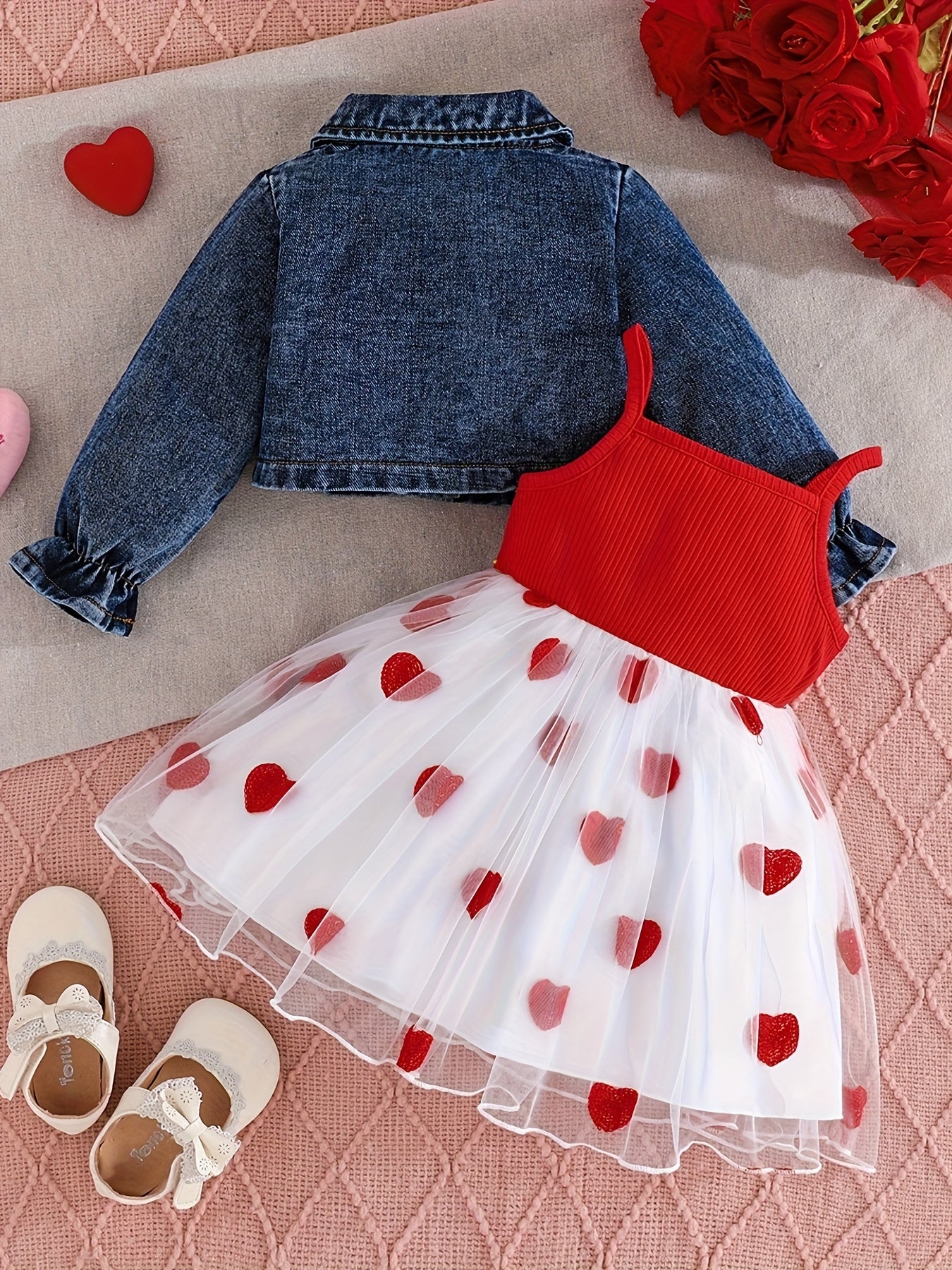 2pcs Toddler Girl Outfit | Stylish Blue Denim Jacket & Adorable Bow Skirt Set | Cozy Jacket with Button Front, Soft Flowy Skirt for Fall Birthday Party, Photoshoot, Casual Wear - Machine Washable Toddler Ensemble, Perfect for