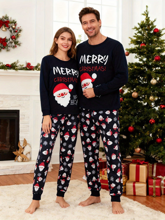 2-Pack Family Matching Christmas Pajamas Set, Santa And Tree Print Long Sleeve Nightwear Set for Men, Kids Family Pjs, Holiday Party Pajamas