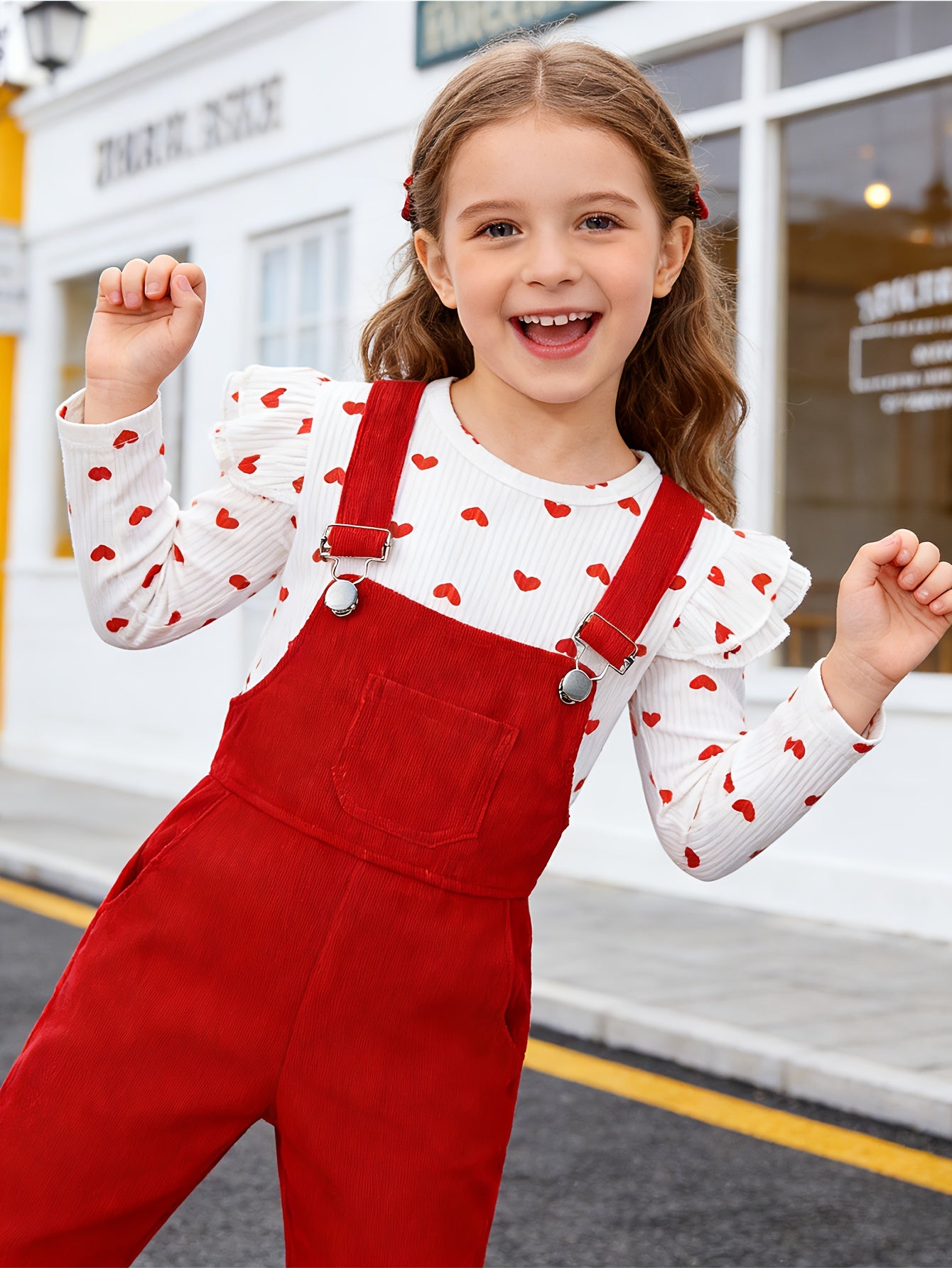 Sweet Style Heart Print Two Piece Girls Valentine Day Outfit