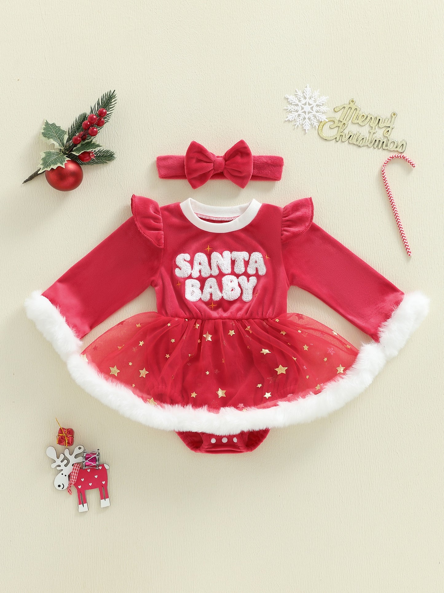 Troopville Newborn My First Christmas Romper Dress Headband