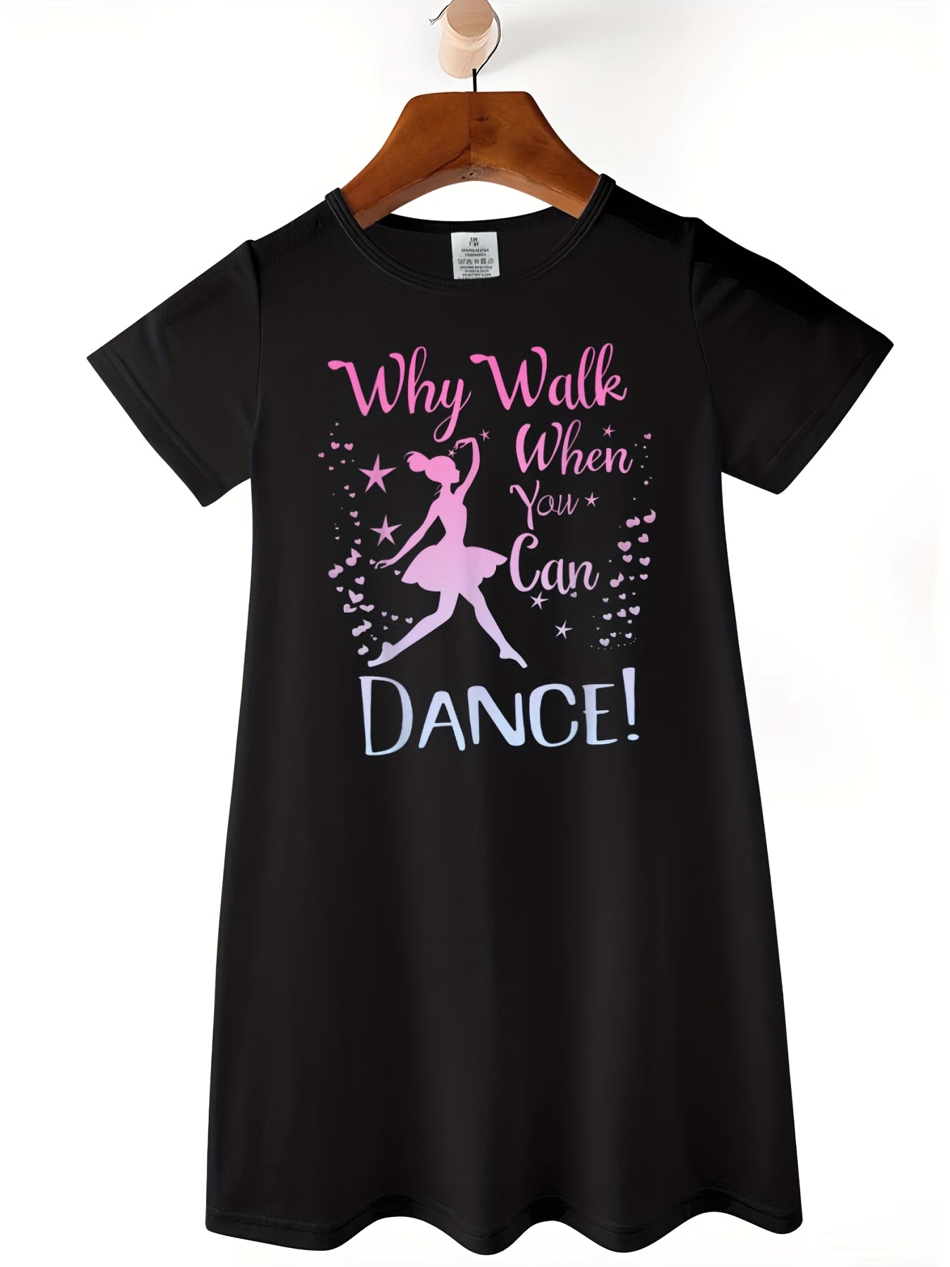 Girls Ballet Dance Recital Outfit - Pink tutu-like dress with "Why Walk When You Can Dance!" Phrase, Stretchy Knit tutu party dress for Ballet Performances, Photo Shoots - Machine Washable Birthday Girl Dance, Ballet Dress, C
