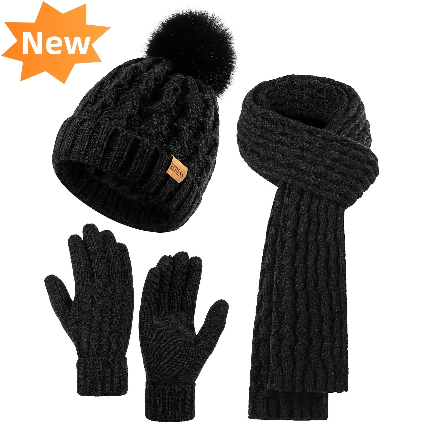 Women's Scarf, Gloves & Beanie Hat Set, Plush Touchscreen Gloves, Cold Weather Hand & Neck Warmers, Christmas & Thanksgiving Gifts for Adults, Beige/Elegant Multi-Color Options (Brown/Beige/Tan), Cozy Winter